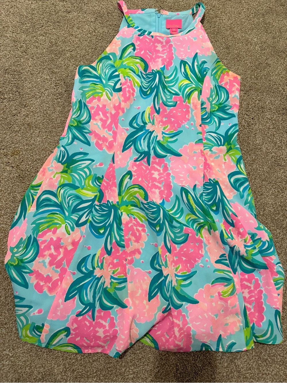 Lilly Pulitzer Pink & Aqua Floral Halter Romper